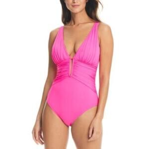Bleu by Rod Beattie Molded-Cup One-Piece Swimsuit Pink Bling Women's 10 NWT